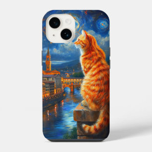 Coque Pour iPhone 14 Nuit étoilée sur Florence Art du chat roux