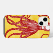 Coque Pour iPhone 14 Octopus antique sur microdot jaune (Verso Horizontal)