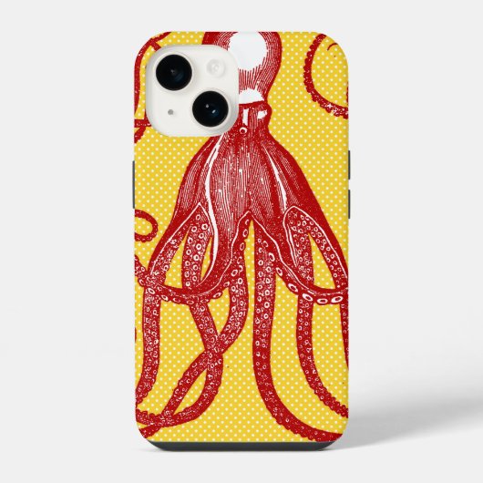 Coque Pour iPhone 14 Octopus antique sur microdot jaune (Verso)