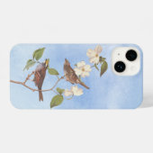 Coque Pour iPhone 14 Oiseau Audubon à poitrine blanche avec fleurs C (Verso Horizontal)
