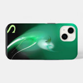 COQUE POUR iPhone 14 OISEAU LÉGER / MONOGRAMME ABSTRAIT NOIR ET VERT (Verso Horizontal)