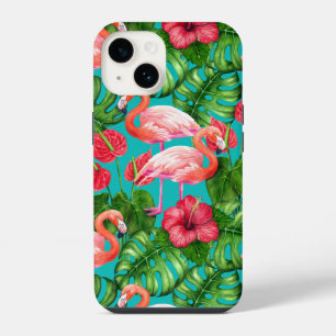 Coque Pour iPhone 14 Oiseaux flamants et aquarelle de jardin tropical