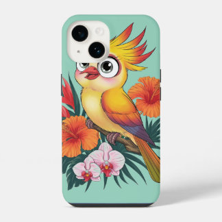 Coque Pour iPhone 14 Oiseaux jaunes adorables avec fleurs