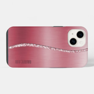 Coque Pour iPhone 14 Or rose métallisé et vague pailletée