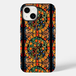 COQUE POUR iPhone 14 ORANGE ARBRE AVEC FEUILLES VERTS, FLEURS
