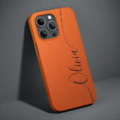 Coque Pour iPhone 14 Orange Noir Élégant Calligraphie Script Nom