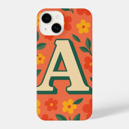 Coque Pour iPhone 14 "Orange Phone Case with Bold ‘A’ & Floral Design  (Verso)