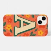 Coque Pour iPhone 14 "Orange Phone Case with Bold ‘A’ & Floral Design  (Verso Horizontal)