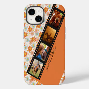 Coque Pour iPhone 14 Orange Rétro Daisy 4 Photo Cheval Collage Nom