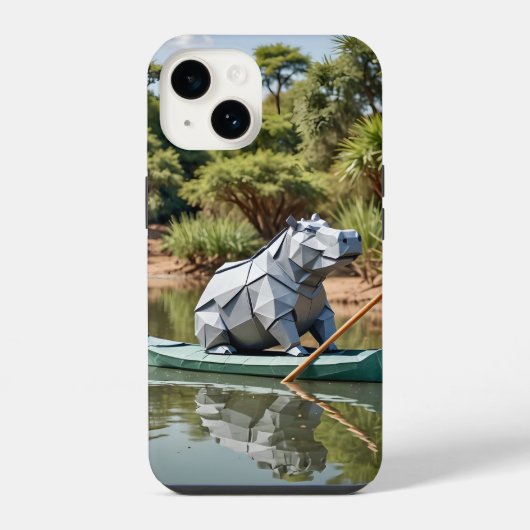 Coque Pour iPhone 14 Origami Hippo in a canoe  (Verso)