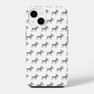 Coque Pour iPhone 14 Orignal marchant silhouette ornementale noir et bl