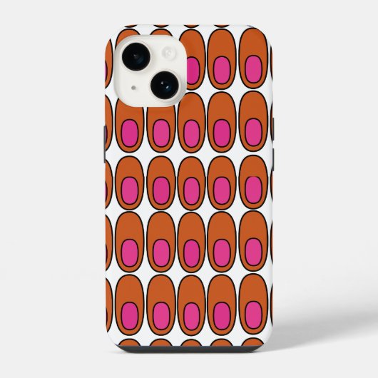 Coque Pour iPhone 14 Ovales orange et rose qui se répètent (Verso)