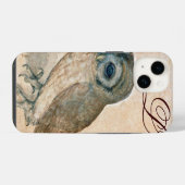 Coque Pour iPhone 14 OWL, PIink, Sepia Monogramme (Verso Horizontal)