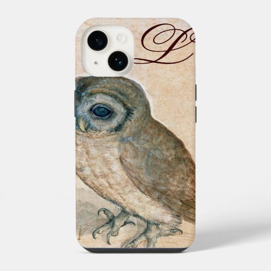 Coque Pour iPhone 14 OWL, PIink, Sepia Monogramme (Verso)