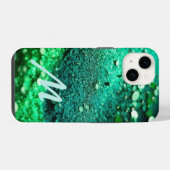Coque Pour iPhone 14 Pailleté vert monogrammé  (Verso Horizontal)