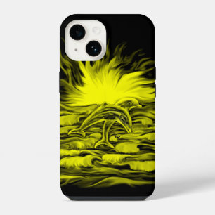 Coque Pour iPhone 14 Paire de dauphins dans le soleil