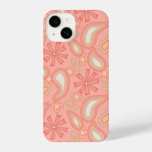 Coque Pour iPhone 14 Paisley Peach Blooms (Verso)