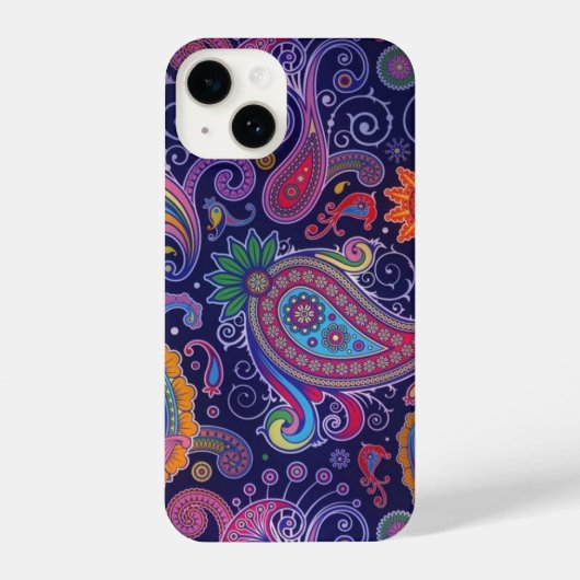 Coque Pour iPhone 14 Paisley violet rose (Verso)