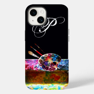 Coque Pour iPhone 14 PALETTE DE COULEURS DE L'ARTISTE MONOGRAMME Noir