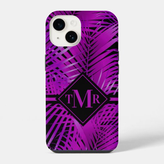 Coque Pour iPhone 14 Palme violet monogramme (Verso)