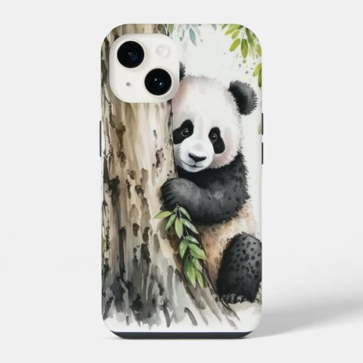 Coque Pour iPhone 14 Panda Ours Par Arbre (Verso)