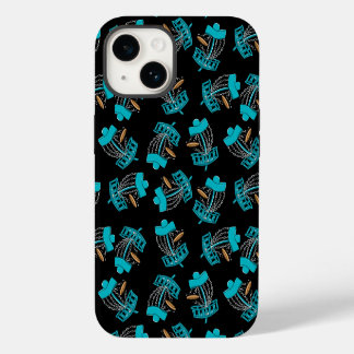 Coque Pour iPhone 14 Panier Motif vintage bleu et noir sans couture