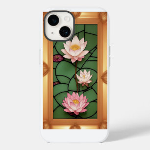 Coque Pour iPhone 14 Panneau de verre coloré avec fleur de lotus en fle