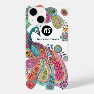 Coque Pour iPhone 14 Paon Floral Coloré Lumineux   Coque Iphone