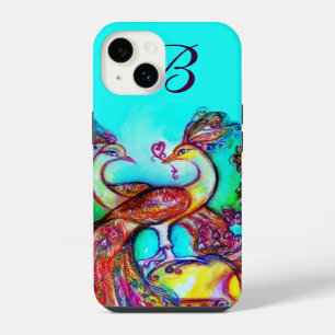 COQUE POUR iPhone 14 PAONS AMOUREUX MONOGRAMME