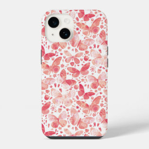 Coque Pour iPhone 14 Papillon Aquarelle Rose