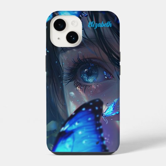 Coque Pour iPhone 14 Papillon Bleu (Verso)