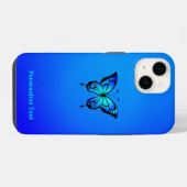 Coque Pour iPhone 14 Papillon Bleu sur Bleu Minimal (Verso Horizontal)