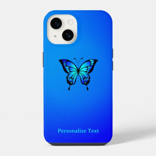 Coque Pour iPhone 14 Papillon Bleu sur Bleu Minimal (Verso)