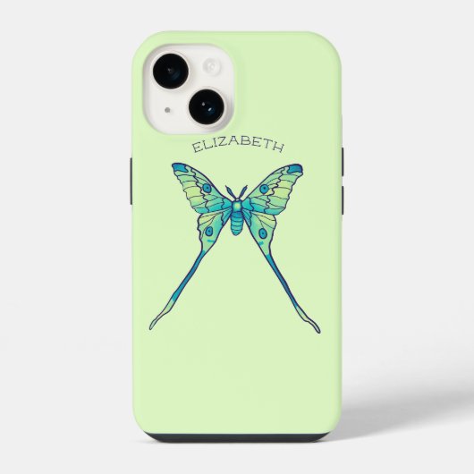 Coque Pour iPhone 14 papillon de lune insecte vert nom (Verso)
