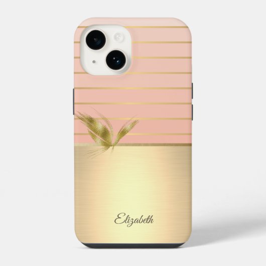 Coque Pour iPhone 14 Papillon doré chic élégant rayé  (Verso)