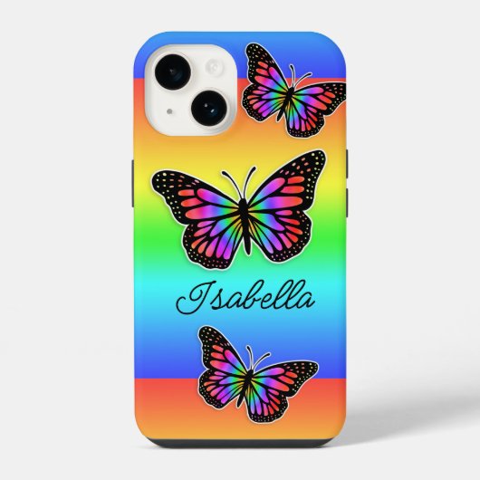Coque Pour iPhone 14 Papillon et votre nom Personnalisé (Verso)