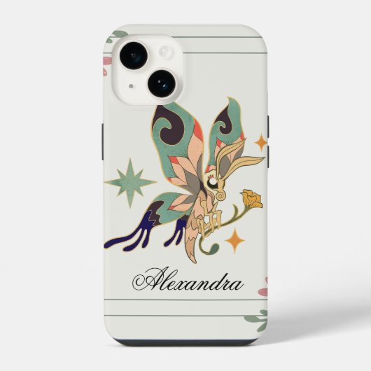 Coque Pour iPhone 14 Papillon fée, Art Graphique Vert, Fae Inspiré (Verso)