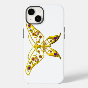 Coque Pour iPhone 14 PAPILLON HYPER EN OR AVEC GEMMES Blanc