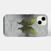 Coque Pour iPhone 14 Papillon vert à bijoux Damas (Verso Horizontal)