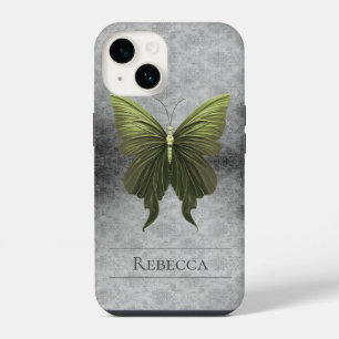 Coque Pour iPhone 14 Papillon vert à bijoux Damas