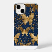 Papillons Bleus Métalliques avec Vignes Dorées
