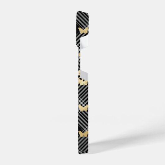 Coque Pour iPhone 14 Papillons dorés noirs Plaid iPhone 14 Coques (Côté gauche)