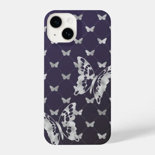 Coque Pour iPhone 14 Papillons en argent violet noir iPhone 14 Coques (Verso)