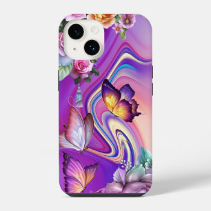 Coque Pour iPhone 14 Papillons et arrière - plan tourbillonné multicolo