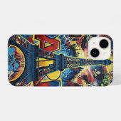 Coque Pour iPhone 14 Paris Eiffel Tower Graffiti Street Art (Verso Horizontal)
