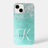 Coque Pour iPhone 14 Parties scintillant argentée turquoise en métal br (Verso)