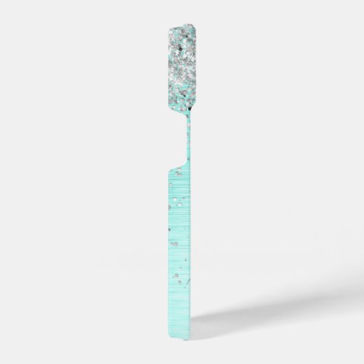 Coque Pour iPhone 14 Parties scintillant argentée turquoise en métal br (Côté droit)