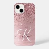 Coque Pour iPhone 14 Parties scintillant en métal brossé rose pâle Nom  (Verso)