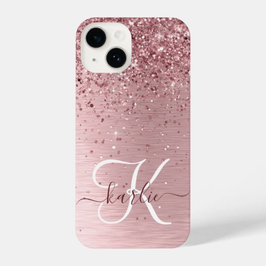 Coque Pour iPhone 14 Parties scintillant en métal brossé rose pâle Nom  (Verso)