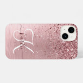 Coque Pour iPhone 14 Parties scintillant en métal brossé rose pâle Nom  (Verso Horizontal)